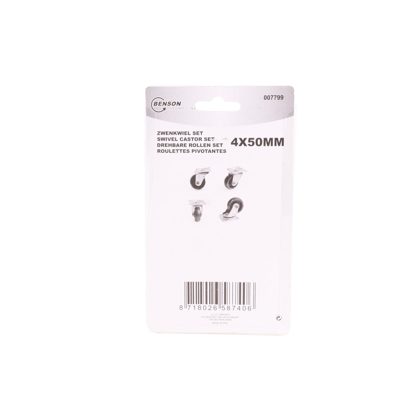Rückseite der Verpackung mit weißem Hintergrund. Oben stehen Markenname, Artikelnummer und der Text „4×50?MM“. Darunter vier kleine Abbildungen der Rollen und ein Barcode