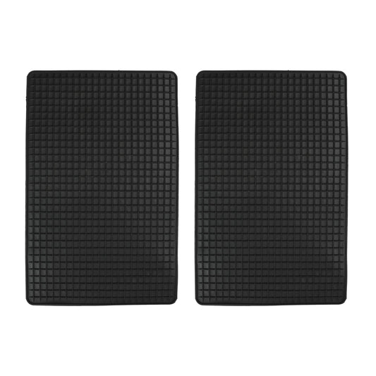 Zwei rechteckige schwarze Gummimatten mit rutschhemmender Rasterstruktur, nebeneinander auf weißem Hintergrund.