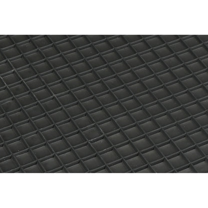 Nahaufnahme der Oberfläche einer schwarzen Gummimatte mit quadratischem Rastermuster.