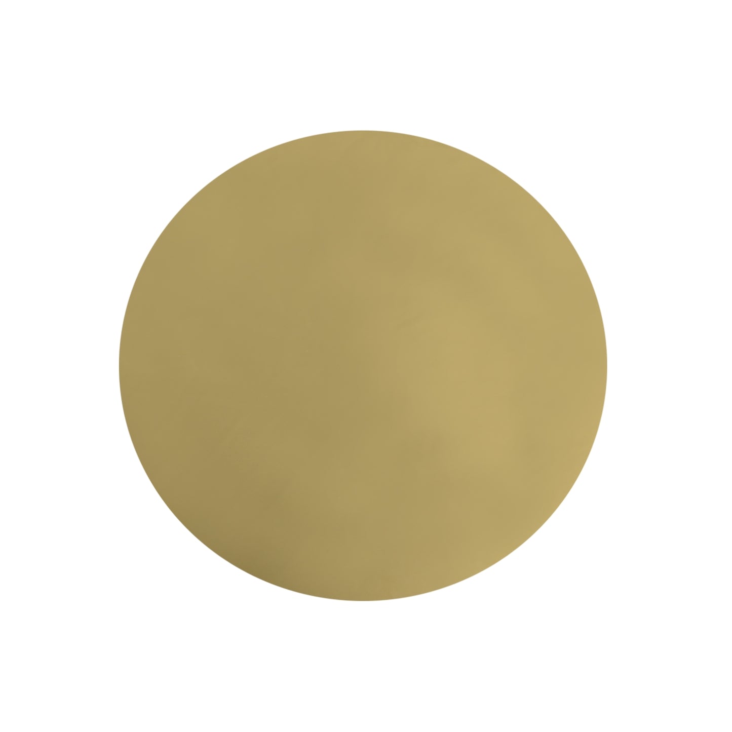 Einzelner runder goldfarbener Untersetzer, von oben aufgenommen auf weißem Hintergrund.