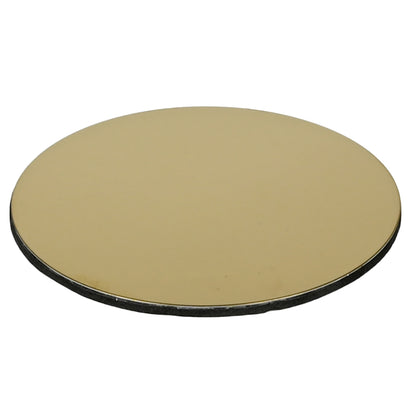 Goldfarbener runder Untersetzer, leicht schräg von der Seite gezeigt, mit dunkler Unterseite sichtbar.