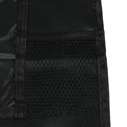 Detailansicht der Netztaschen des schwarzen Autositz-Organizers mit feinem Gittermuster und sichtbaren Nähten.