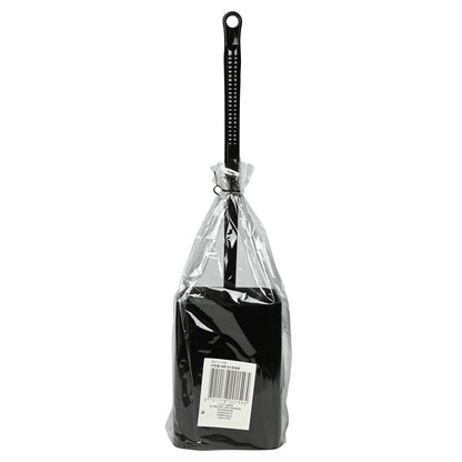 Toilettenbürste mit Halter in transparenter Kunststoffverpackung, Rückseite mit sichtbarem Barcodeetikett.