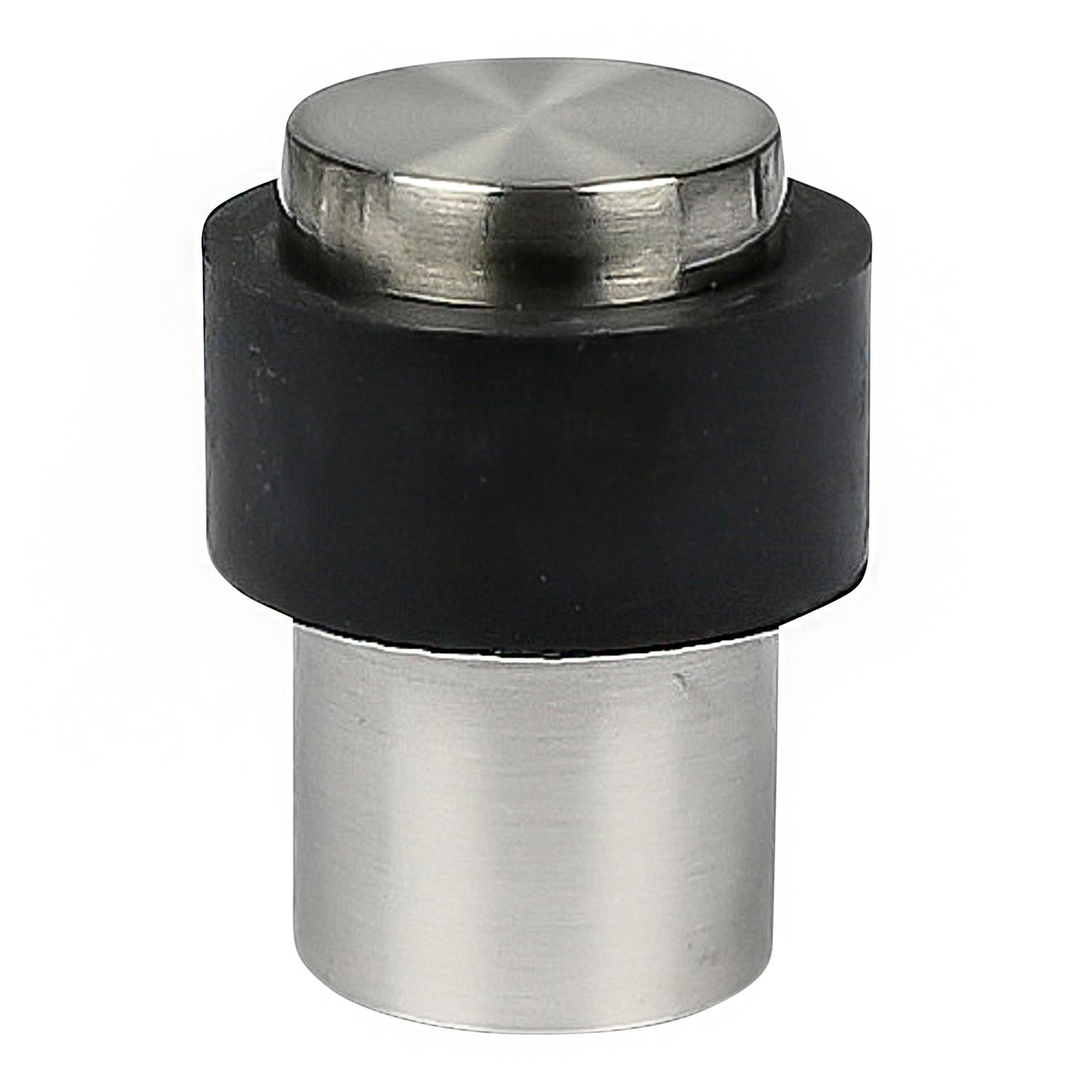 Türstopper mit rundem schwarzen Gummiring und flacher Edelstahlkappe oben, freigestellt auf weißem Hintergrund.