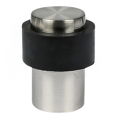 Türstopper mit rundem schwarzen Gummiring und flacher Edelstahlkappe oben, freigestellt auf weißem Hintergrund.