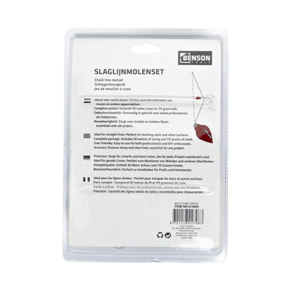 Rückseite der Blisterverpackung mit mehrsprachiger Produktbeschreibung, Symbolen und Barcode, rechts eine Abbildung zur Verwendung der Schlagschnur.