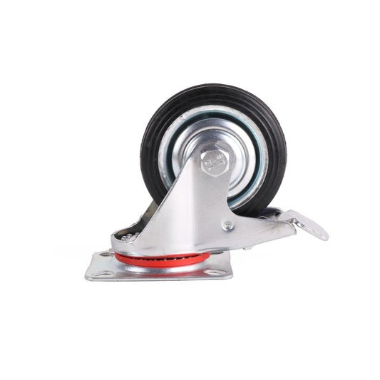 Lenkrolle 75 mm mit Bremse Feststeller schwarz Vollgummi Möbelrolle 50 kg